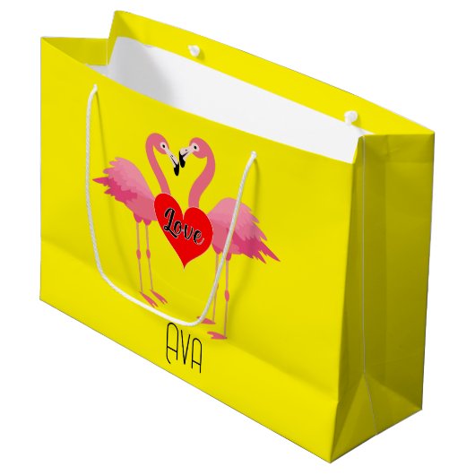 Pink Flamingo Liebe Design - Geschenktasche - Groß Große Geschenktüte (Vorderseite Schrägansicht)
