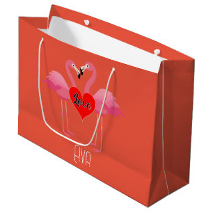 Pink Flamingo Liebe Design - Geschenktasche - Groß Große Geschenktüte