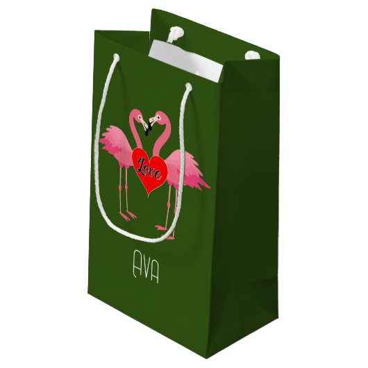 Pink Flamingo Liebe Design - Geschenktasche - Klei Kleine Geschenktüte (Rückseite Schrägansicht)