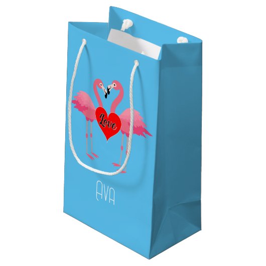 Pink Flamingo Liebe Design - Geschenktasche - Klei Kleine Geschenktüte (Rückseite Schrägansicht)