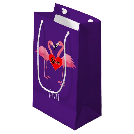 Pink Flamingo Liebe Design - Geschenktasche - Klei Kleine Geschenktüte (Vorderseite Schrägansicht)