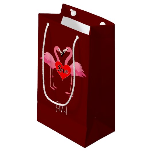 Pink Flamingo Liebe Design - Geschenktasche - Klei Kleine Geschenktüte (Vorderseite Schrägansicht)