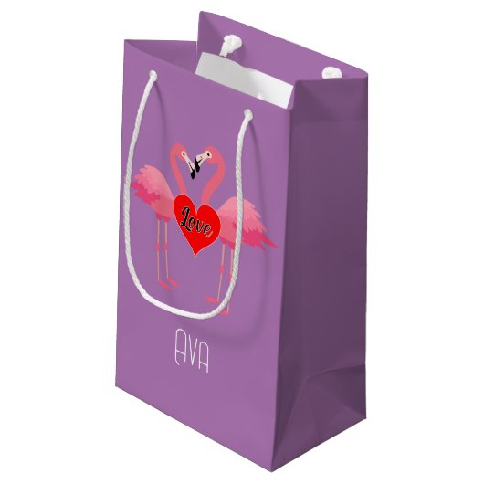 Pink Flamingo Liebe Design - Geschenktasche - Klei Kleine Geschenktüte (Rückseite Schrägansicht)