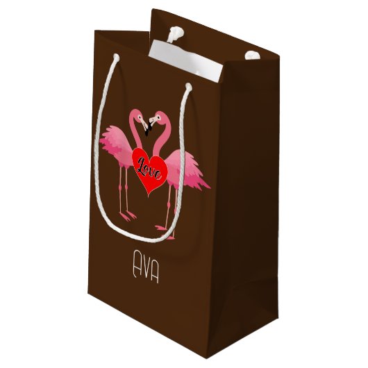 Pink Flamingo Liebe Design - Geschenktasche - Klei Kleine Geschenktüte (Rückseite Schrägansicht)