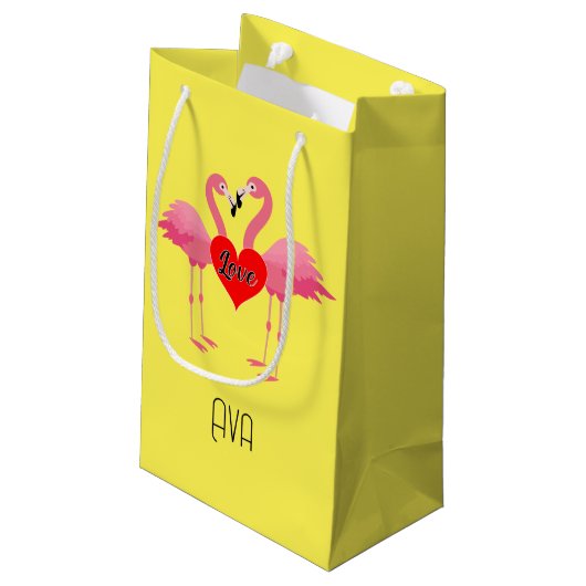 Pink Flamingo Liebe Design - Geschenktasche - Klei Kleine Geschenktüte (Rückseite Schrägansicht)
