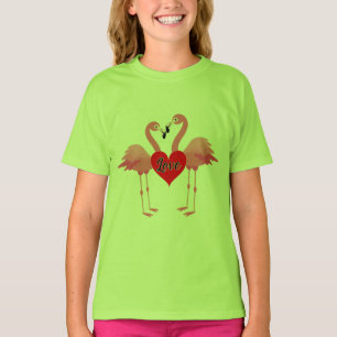 Pink Flamingo Liebe Design - Girls' Basic T - Shir T-Shirt
