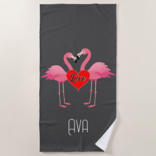 Pink Flamingo Liebe Design - Strandtuch