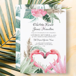 Pink Flamingo Liebe Herz Tropische Blumenhochzeit Einladung