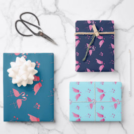 Pink Flamingo Love Birds Muster Valentinstag Geschenkpapier Set
