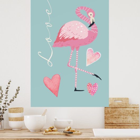 Pink Flamingo Love Poster (Küche)