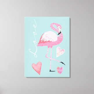 Pink Flamingo Love Stretched Canvas Print Leinwanddruck