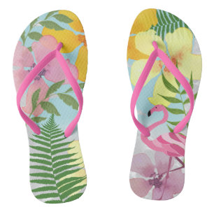 Pink Flamingo Luau Tropical farbenfroh Blumen Somm Badesandalen