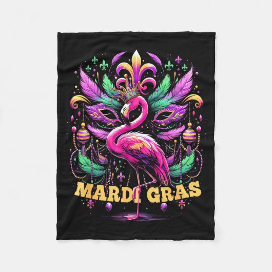 Pink Flamingo Mardi Gras Crown And Beads Mask Carn Fleecedecke (Vorderseite)