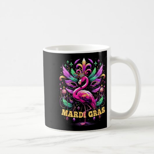 Pink Flamingo Mardi Gras Crown And Beads Mask Carn Kaffeetasse (Rechts)