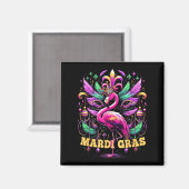 Pink Flamingo Mardi Gras Crown And Beads Mask Carn Magnet (Vorderseite/Rückseite)