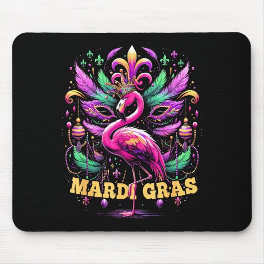 Pink Flamingo Mardi Gras Crown And Beads Mask Carn Mousepad (Vorne)