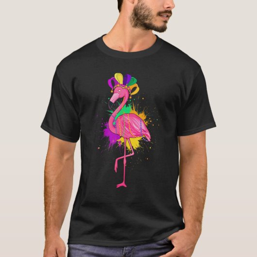 Pink Flamingo Mardi Gras Cute Animals Carnivals Fe T-Shirt (Vorderseite)