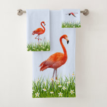 Pink Flamingo & Meadow mit Blume auf Light Blue