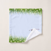 Pink Flamingo & Meadow mit Blume auf Light Blue Badhandtuch Set (Waschlappen)