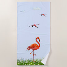 Pink Flamingo & Meadow mit Blume auf Light Blue