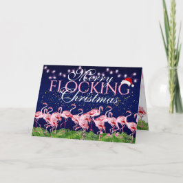 Pink Flamingo Merry Flocking Weihnachts Flamingos Feiertagskarte