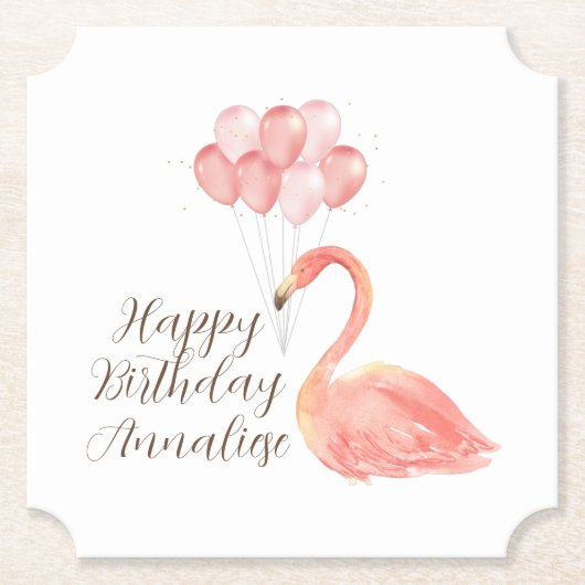 Pink Flamingo mit Balloons Custom Happy Birthday Untersetzer (Vorderseite)