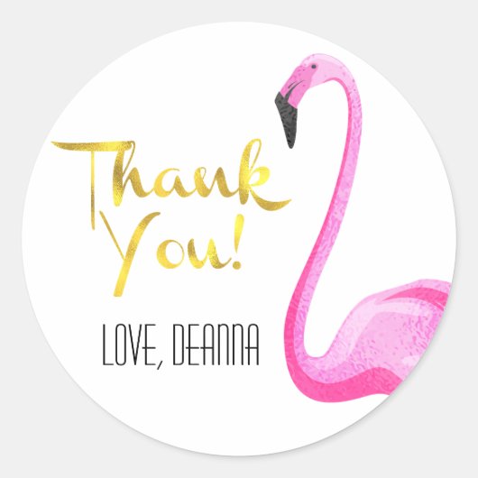 Pink Flamingo mit Imitate Gold Foil, vielen Dank Runder Aufkleber (Vorderseite)