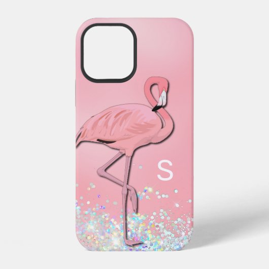 Pink Flamingo Mit Monogramm iPhone Hülle (Rückseite)