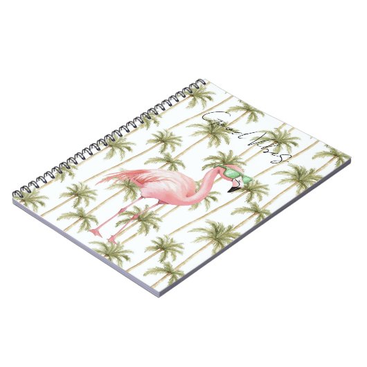 Pink Flamingo mit Sonnenbrille Palmen Bäume Notizblock (Linke Seite)