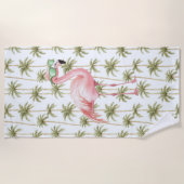 Pink Flamingo mit Sonnenbrille Palmen Bäume Strandtuch (Vorderseite)