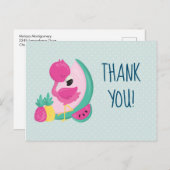 Pink Flamingo mit Watermelon & Ananas Dank Postkarte (Vorne/Hinten)
