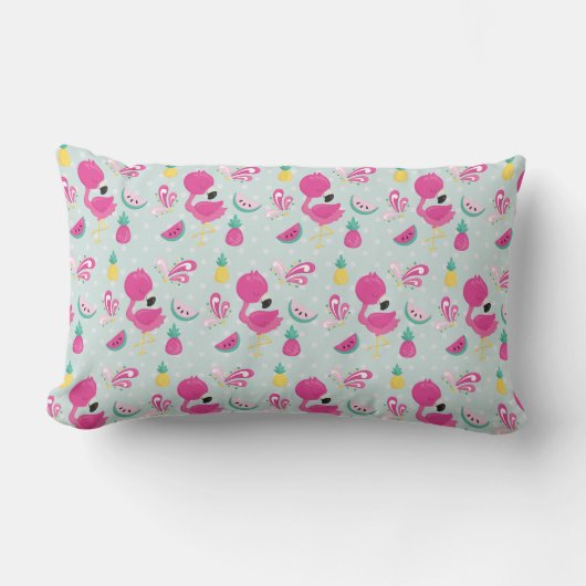 Pink Flamingo mit Watermelon & Pineapples Muster Lendenkissen (Vorderseite)