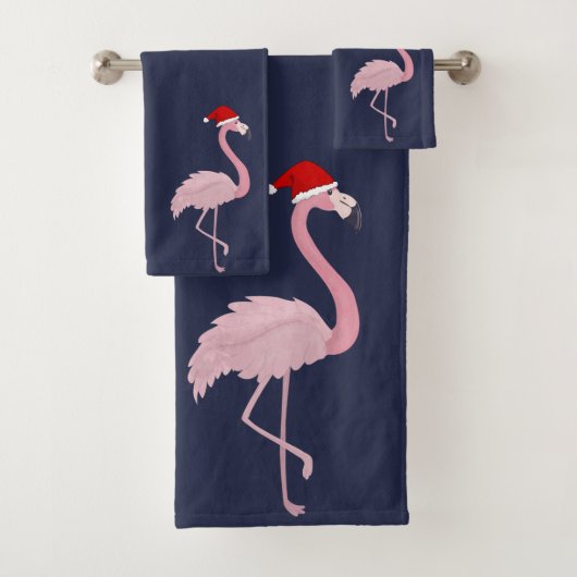 Pink Flamingo mit Weihnachtsmannmütze, Schneeflock Badhandtuch Set (Insitu)