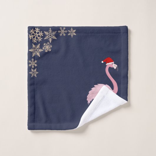 Pink Flamingo mit Weihnachtsmannmütze, Schneeflock Badhandtuch Set (Waschlappen)