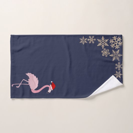 Pink Flamingo mit Weihnachtsmannmütze, Schneeflock Badhandtuch Set (Handtuch)