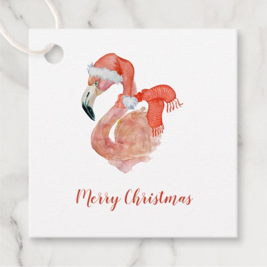 Pink Flamingo mit Weihnachtsmannmütze Weihnachtsge Geschenkanhänger (Vorderseite)