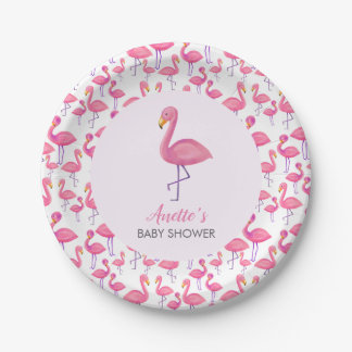 Pink Flamingo Modern Baby Dusche Pappteller
