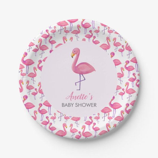 Pink Flamingo Modern Baby Dusche Pappteller (Vorderseite)