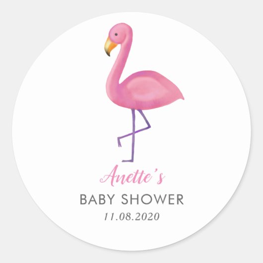 Pink Flamingo Modern Baby Dusche Vielen Dank Runder Aufkleber (Vorderseite)