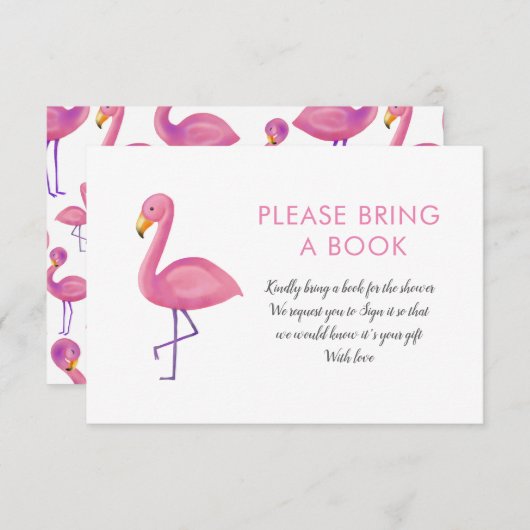 Pink Flamingo Moderne Babydusche bringen ein Buch Einladung (Vorne/Hinten)