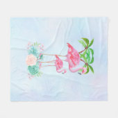 Pink Flamingo Momma & Baby mit Palmen Bäumen Fleecedecke (Vorderseite (Horizontal))