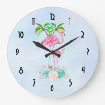 Pink Flamingo Momma & Baby mit Palmen Bäumen