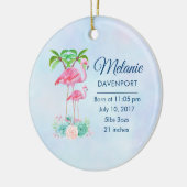 Pink Flamingo Momma & Baby mit Palmen Bäumen Keramikornament (Links)