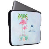 Pink Flamingo Momma & Baby mit Palmen Bäumen Laptopschutzhülle (Vorne Rechts)
