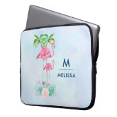 Pink Flamingo Momma & Baby mit Palmen Bäumen Laptopschutzhülle (Vorderseite Links)