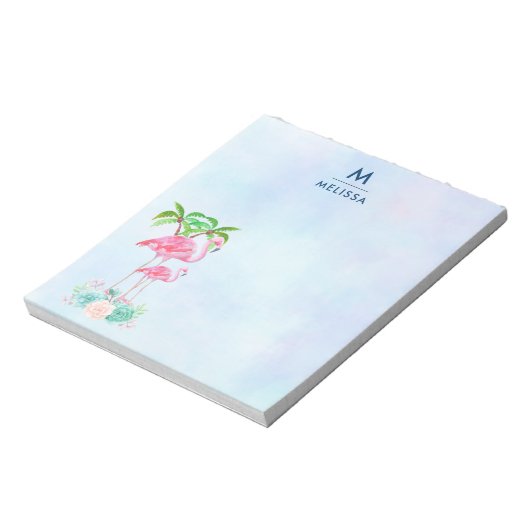 Pink Flamingo Momma & Baby mit Palmen Bäumen Notizblock (Rotiert)