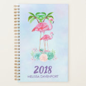 Pink Flamingo Momma & Baby mit Palmen Bäumen Planer (Vorderseite)