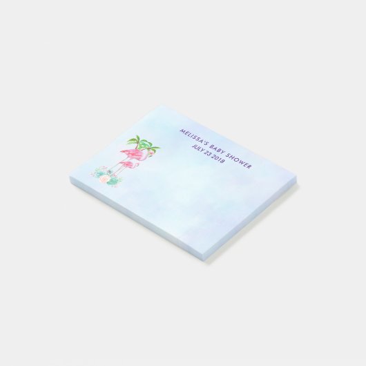 Pink Flamingo Momma & Baby mit Palmen Bäumen Post-it Klebezettel (angewinkelt)