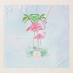Pink Flamingo Momma & Baby mit Palmen Bäumen Schal<br><div class="desc">Ein Chiffonschal mit einer Abbildung eines Mama- und Baby-rosa Flamingo stehend auf einem Bett von blumengeschmückten Blume mit grünen Palmen im Rücken schweben. Tropisch und hübsch. Der Hintergrund ist eine sommerlich hellblaue Wasserfarbe mit lila Farbtupfern.</div>