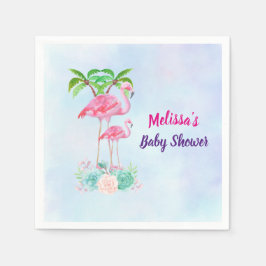 Pink Flamingo Momma & Baby mit Palmen Bäumen Serviette